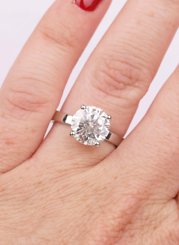 Round Cut Lab Diamond Solitaire Engagement Ring, IGI Certified, 4 Prong Platinum Setting, Minimalist Classic Design, 14K 18K Solid Gold image #7