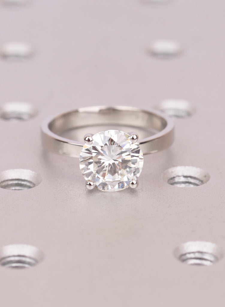 Lab Diamond Ring, Round Solitaire Engagement Ring, Platinum Band Simulated Diamond Wedding Ring, Minimalist Promise Ring For Women
