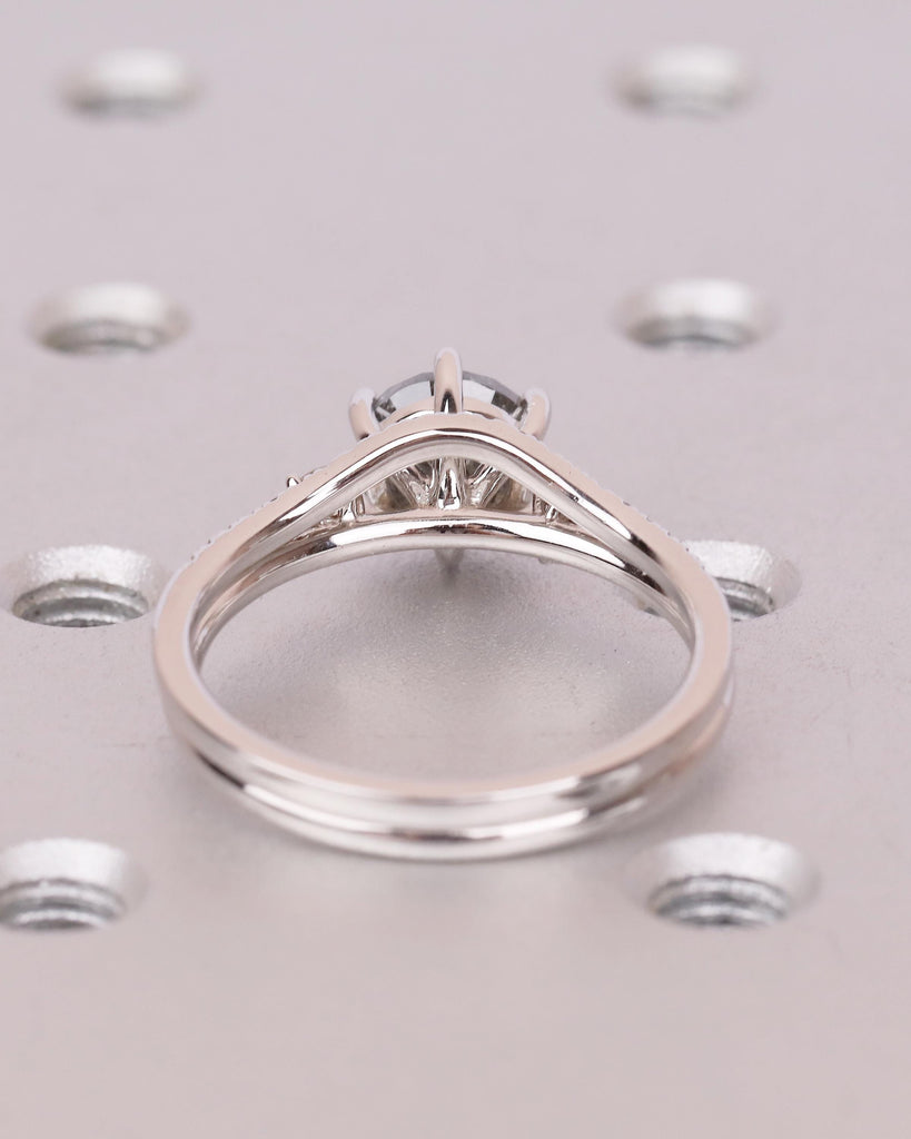 Vintage Engagement Ring, Salt and Pepper Diamond Snowdrift Moissanite Bridal Ring Set image #6