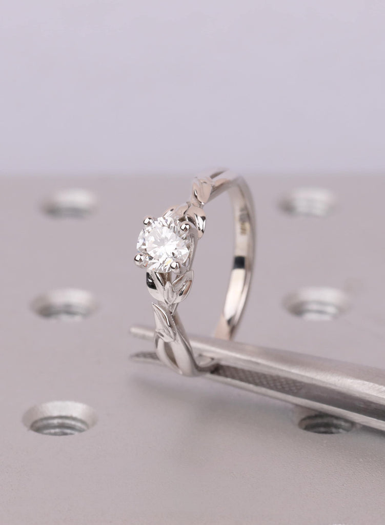 Moissanite Engagement Ring in 14K White Gold | Leaf Vine Solitaire for Her image #13