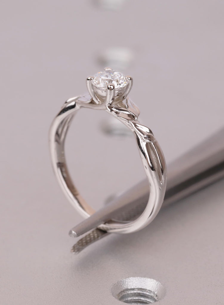 Moissanite Engagement Ring in 14K White Gold | Leaf Vine Solitaire for Her image #12