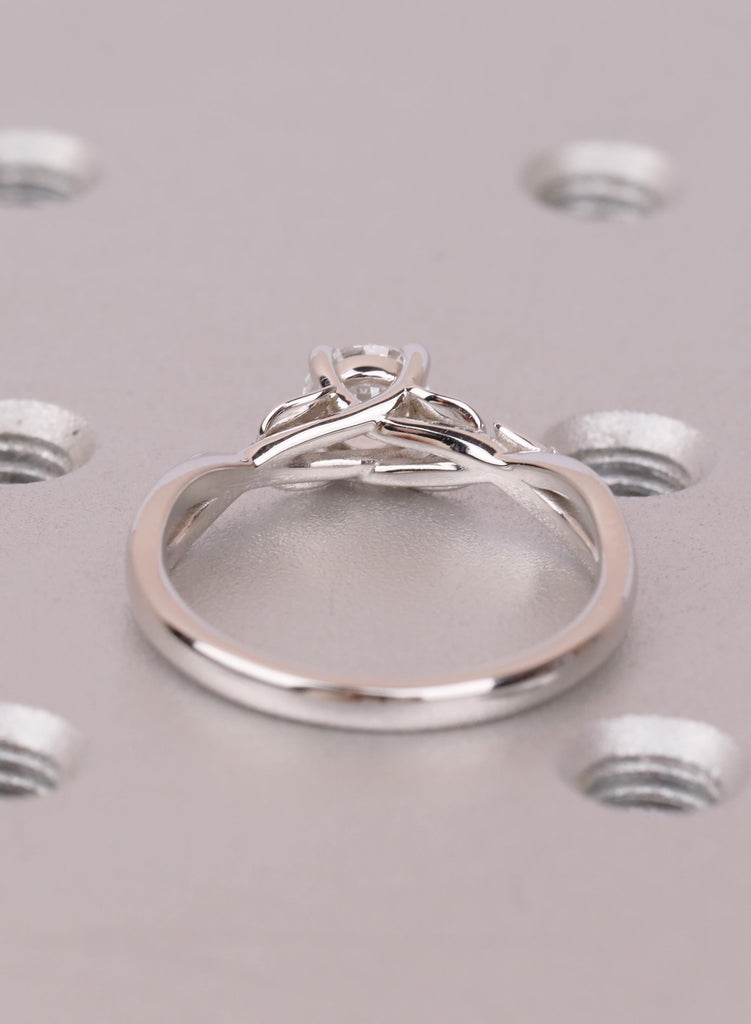 14K White Gold Leaf Solitaire Ring | Lab Diamond Engagement Proposal image #8