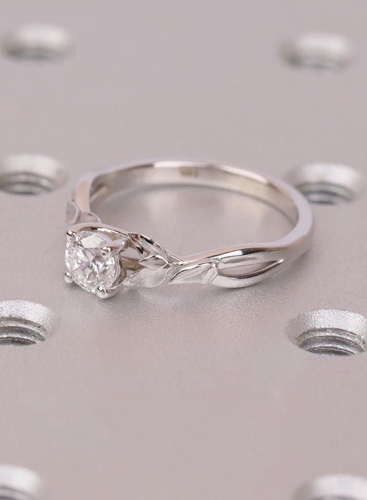 Lab Grown Diamond Engagement Ring in 14K White Gold | Certified Ethical Leaf Vine Solitaire image #12