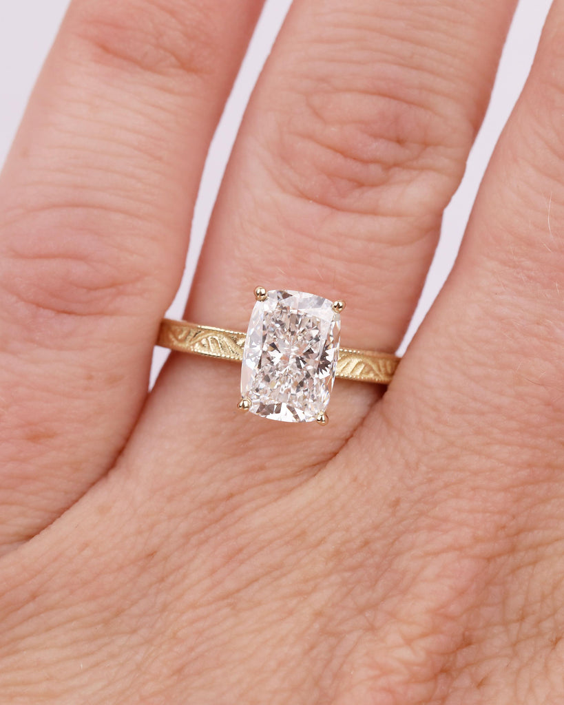 Elongated Cushion Cut Engagement Ring, IGI Certified Lab Diamond Ring, Vintage 14k Solid Gold Promise Ring, Art Deco Filigree Solitaire Ring image #10