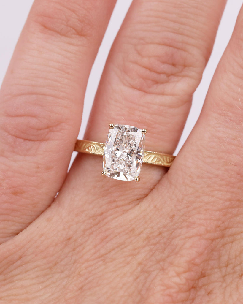 Elongated Cushion Cut Engagement Ring, IGI Certified Lab Diamond Ring, Vintage 14k Solid Gold Promise Ring, Art Deco Filigree Solitaire Ring image #15