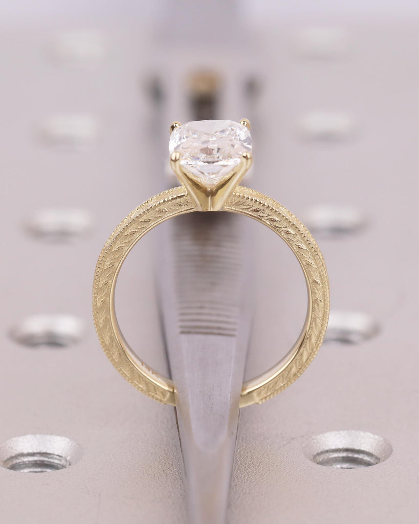 Elongated Cushion Cut Engagement Ring, IGI Certified Lab Diamond Ring, Vintage 14k Solid Gold Promise Ring, Art Deco Filigree Solitaire Ring image #7