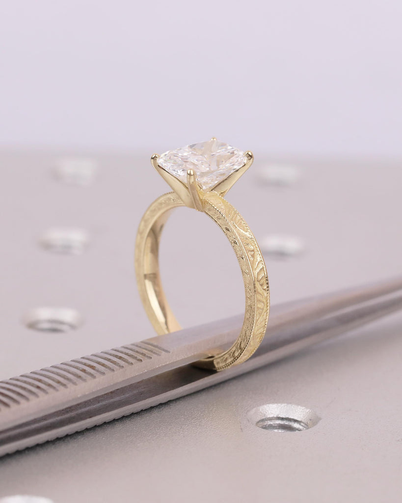 Elongated Cushion Cut Engagement Ring, IGI Certified Lab Diamond Ring, Vintage 14k Solid Gold Promise Ring, Art Deco Filigree Solitaire Ring image #5