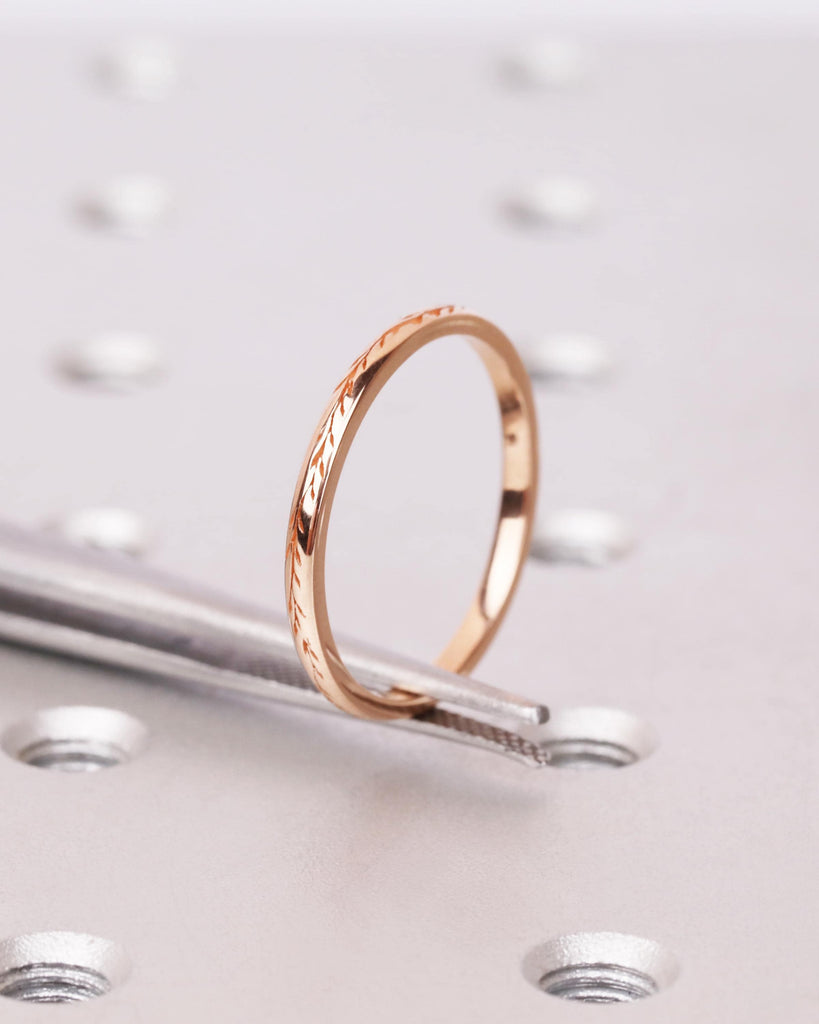 14K/18K Solid Gold Dainty Olive Leaf Ring, Nature Inspired Wedding Ring for Women, Thin Wedding Band Stacking Ring, Rose Gold Wedding Band