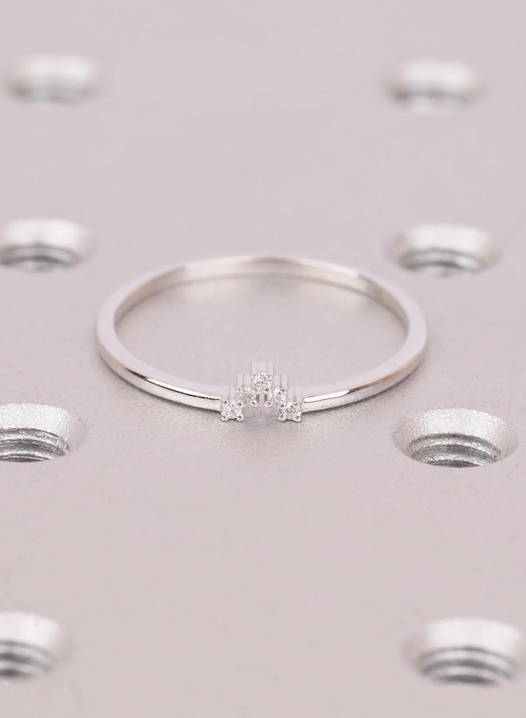 Diamond Wedding Band, Curved Chevron Stacking Ring 14K White Gold, Dainty V Shaped Matching Band, Natural Diamond Lab Diamond Moissanite image #3