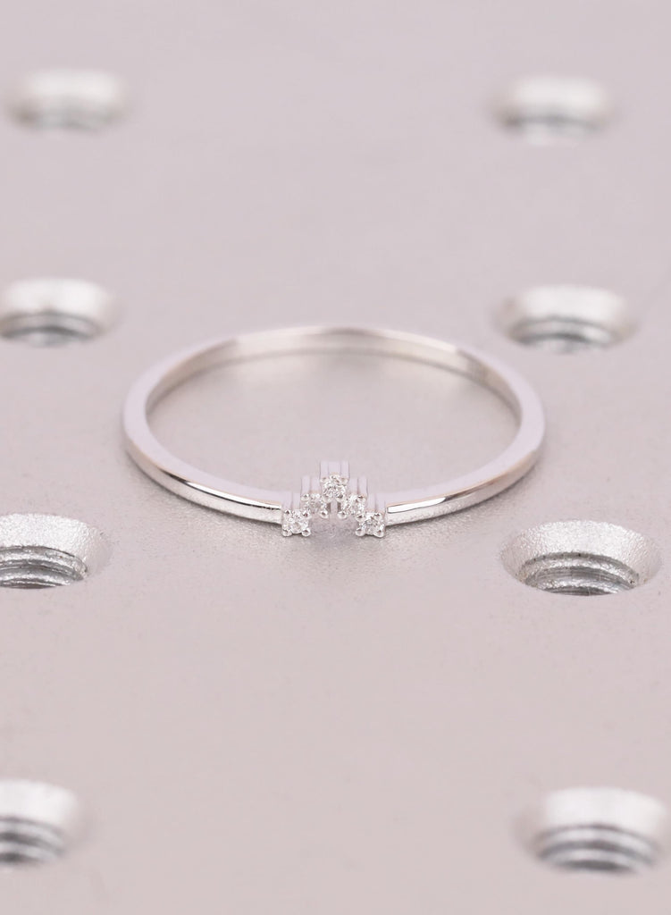 Dainty Curved Diamond Wedding Band, 14K White Gold Chevron Stacking Ring image #3