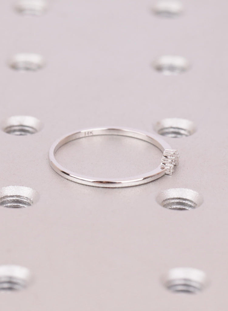 Diamond Wedding Band, Curved Chevron Stacking Ring 14K White Gold, Dainty V Shaped Matching Band, Natural Diamond Lab Diamond Moissanite image #6