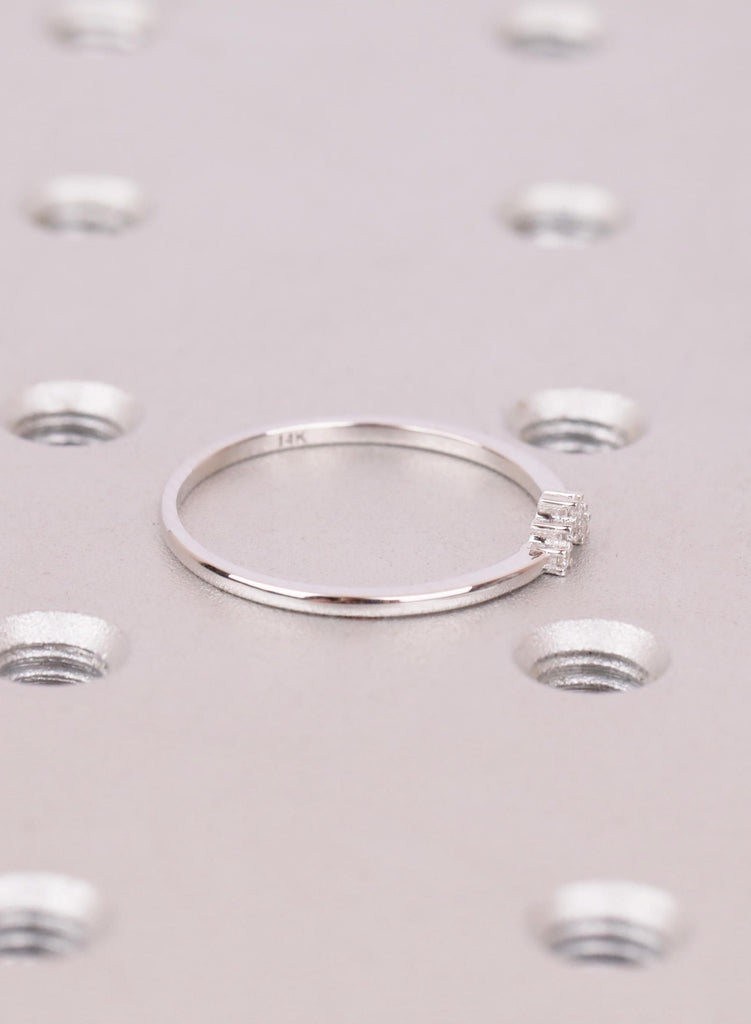 Dainty Curved Diamond Wedding Band, 14K White Gold Chevron Stacking Ring image #6