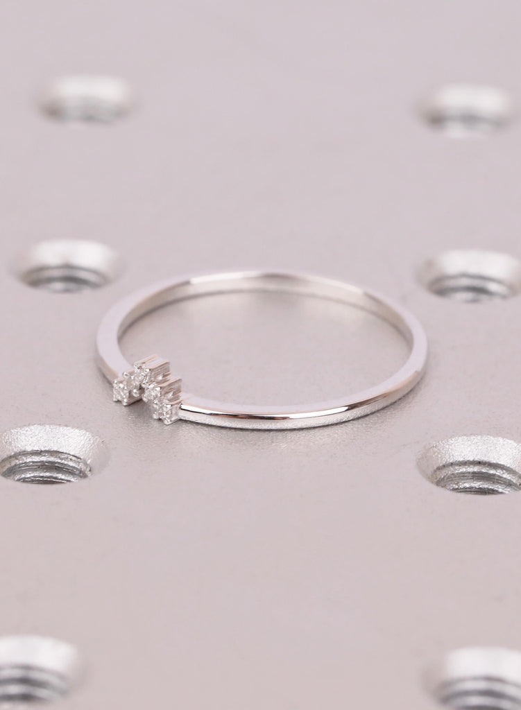 Diamond Wedding Band, Curved Chevron Stacking Ring 14K White Gold, Dainty V Shaped Matching Band, Natural Diamond Lab Diamond Moissanite image #8