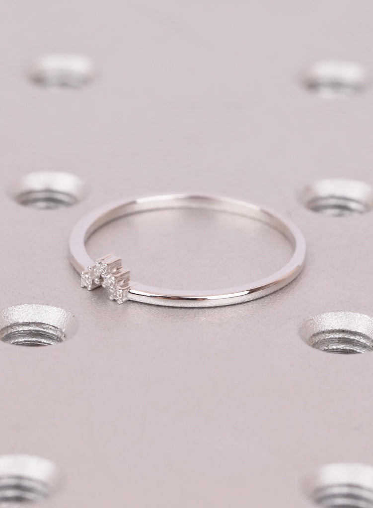 Dainty Curved Diamond Wedding Band, 14K White Gold Chevron Stacking Ring image #8