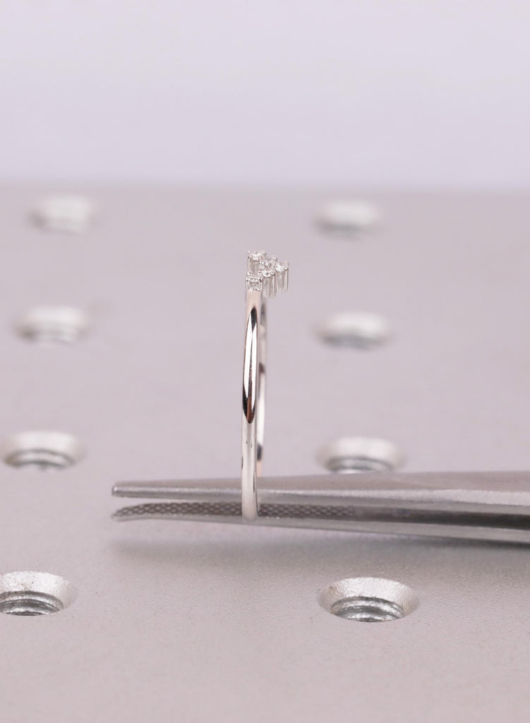Diamond Wedding Band, Curved Chevron Stacking Ring 14K White Gold, Dainty V Shaped Matching Band, Natural Diamond Lab Diamond Moissanite image #11
