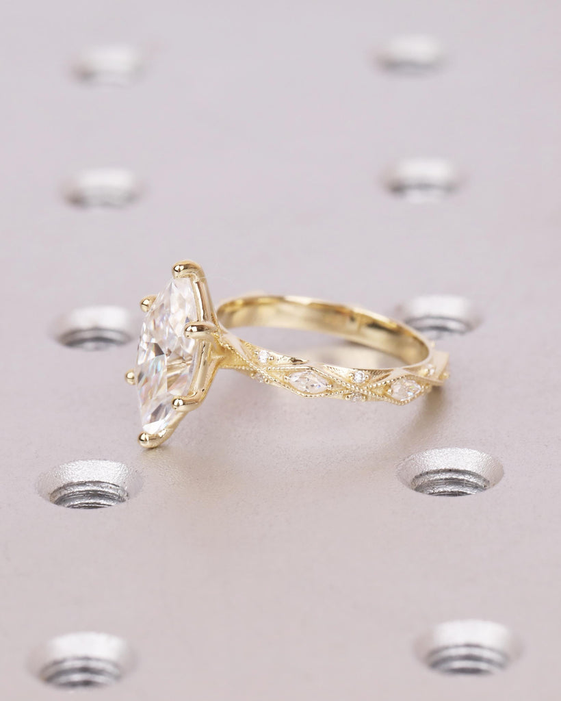 1.5CT Lab Grown Diamond Vintage Engagement Ring, IGI Certified Marquise Diamond Milgrain Wedding Ring, 14K Gold, Unique Promise Ring for Her image #4