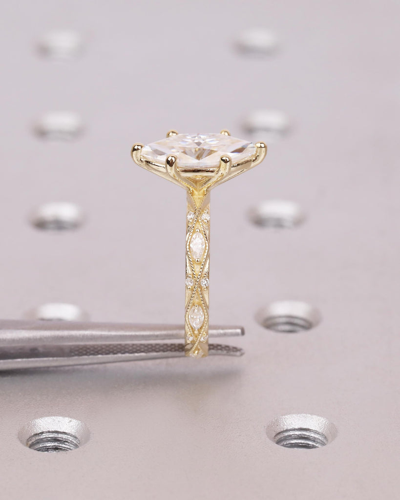 1.5CT Lab Grown Diamond Vintage Engagement Ring, IGI Certified Marquise Diamond Milgrain Wedding Ring, 14K Gold, Unique Promise Ring for Her image #7
