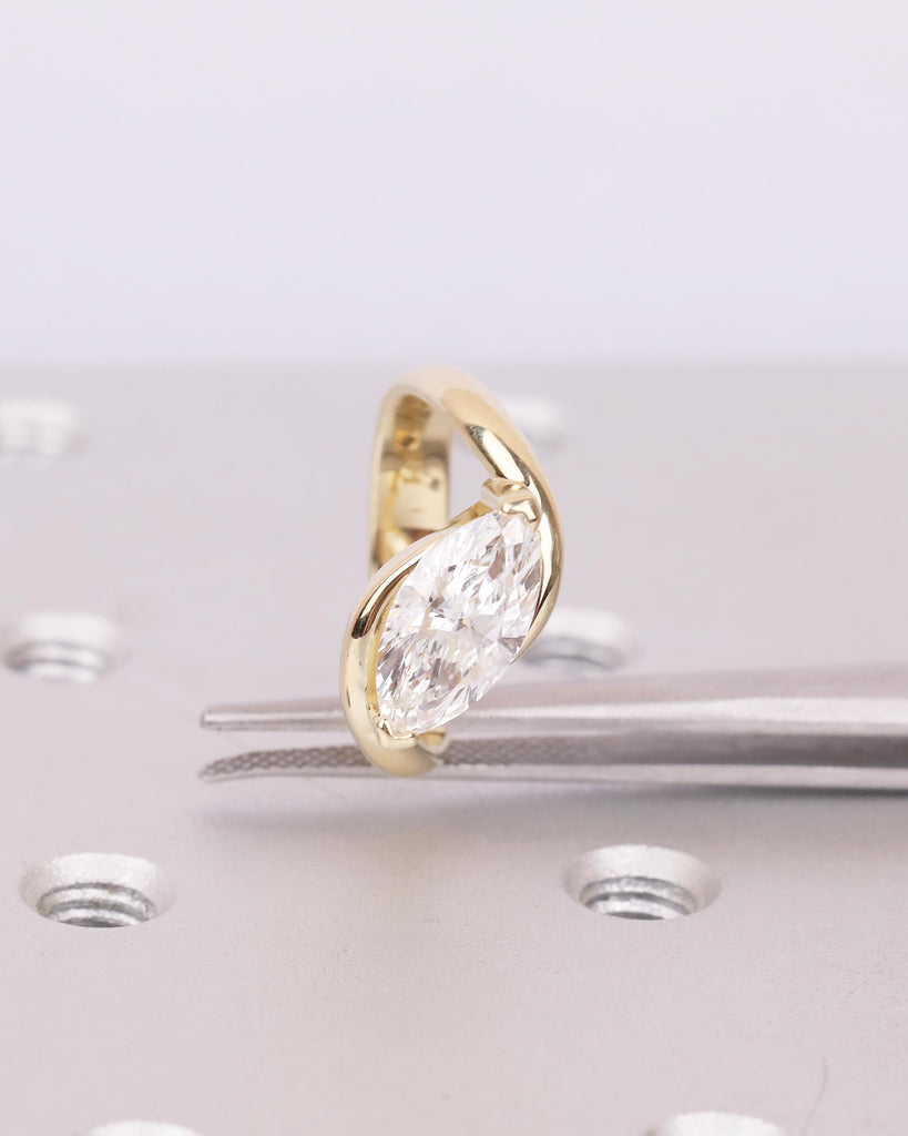 Marquise Engagement Ring, IGI Certified Lab Grown Diamond Ring, Minimalist 14k Yellow Gold Promise Rings for Women, Unique Handmade Jewelry image #13