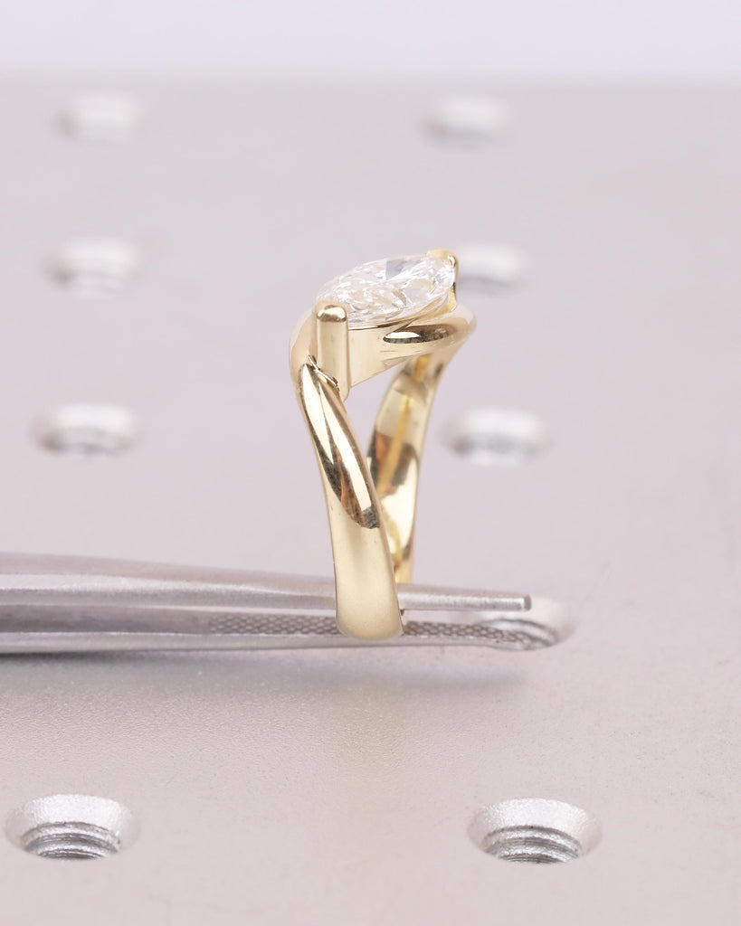 Marquise Engagement Ring, IGI Certified Lab Grown Diamond Ring, Minimalist 14k Yellow Gold Promise Rings for Women, Unique Handmade Jewelry image #15