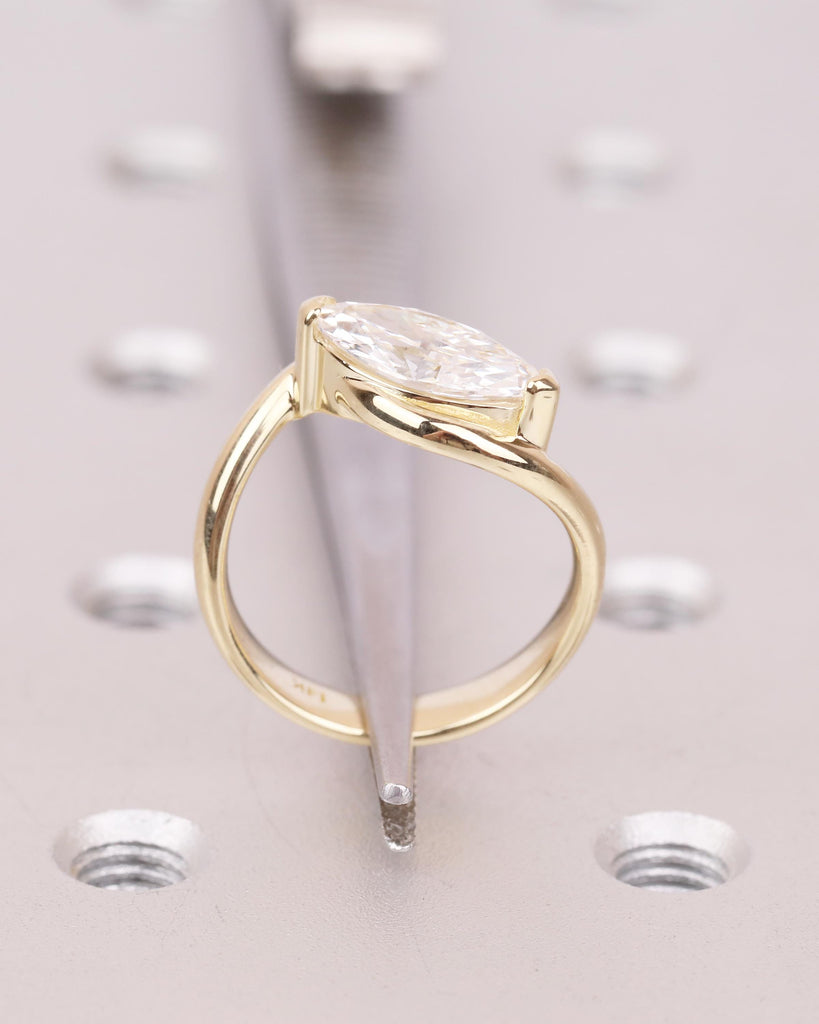 Marquise Engagement Ring, IGI Certified Lab Grown Diamond Ring, Minimalist 14k Yellow Gold Promise Rings for Women, Unique Handmade Jewelry image #7