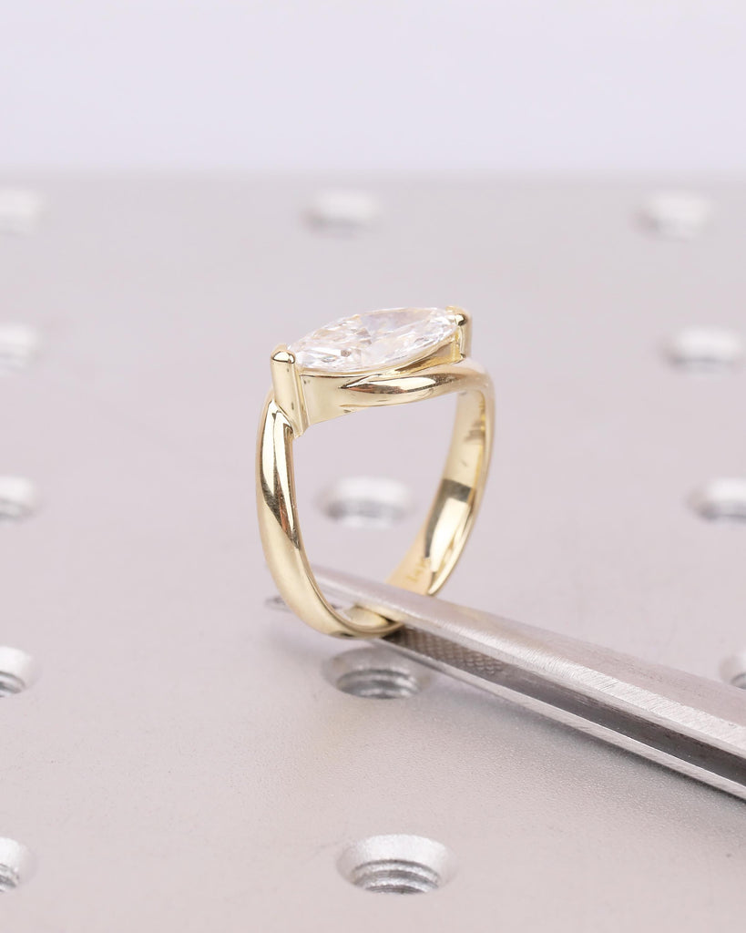 Marquise Engagement Ring, IGI Certified Lab Grown Diamond Ring, Minimalist 14k Yellow Gold Promise Rings for Women, Unique Handmade Jewelry image #18