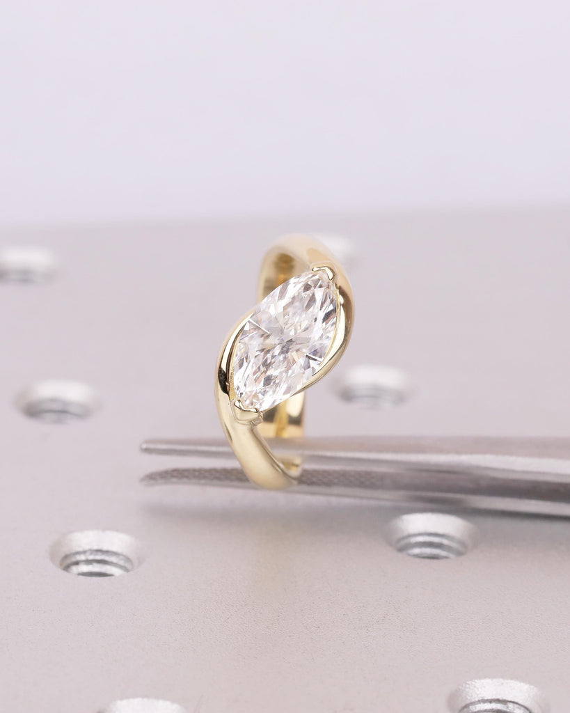 Marquise Engagement Ring, IGI Certified Lab Grown Diamond Ring, Minimalist 14k Yellow Gold Promise Rings for Women, Unique Handmade Jewelry image #9