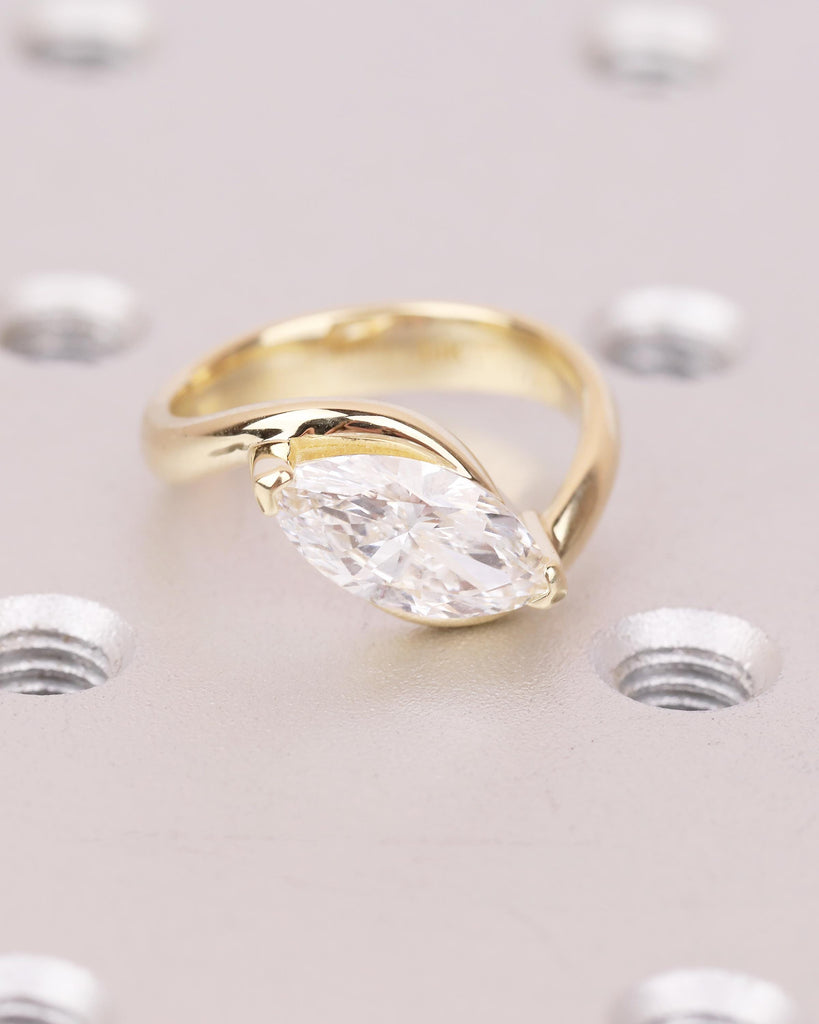 Marquise Engagement Ring, IGI Certified Lab Grown Diamond Ring, Minimalist 14k Yellow Gold Promise Rings for Women, Unique Handmade Jewelry image #12