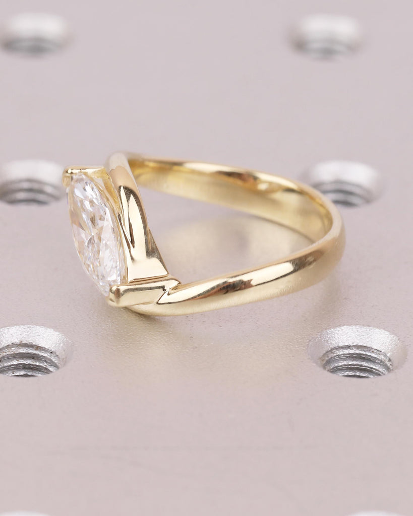 Marquise Engagement Ring, IGI Certified Lab Grown Diamond Ring, Minimalist 14k Yellow Gold Promise Rings for Women, Unique Handmade Jewelry image #4
