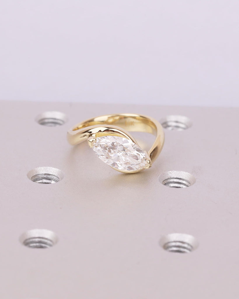 Marquise Engagement Ring, IGI Certified Lab Grown Diamond Ring, Minimalist 14k Yellow Gold Promise Rings for Women, Unique Handmade Jewelry image #19