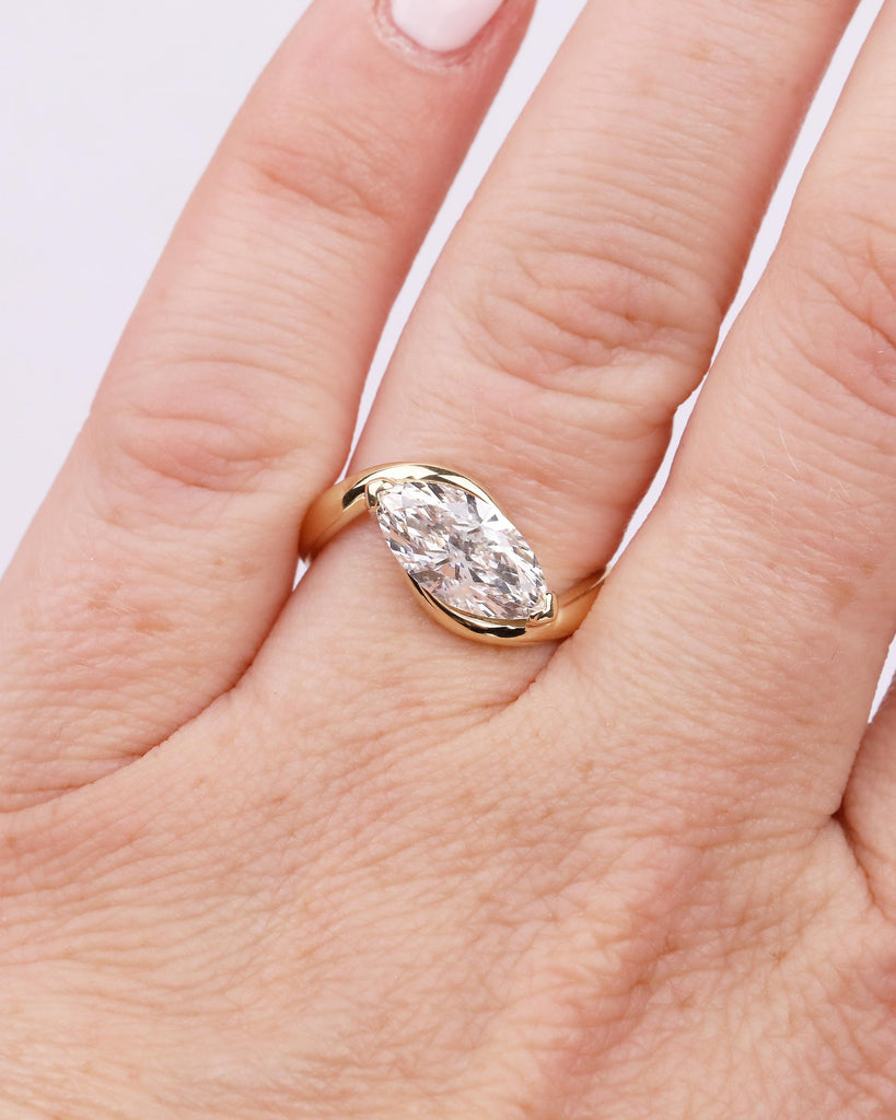 Marquise Engagement Ring, IGI Certified Lab Grown Diamond Ring, Minimalist 14k Yellow Gold Promise Rings for Women, Unique Handmade Jewelry image #14