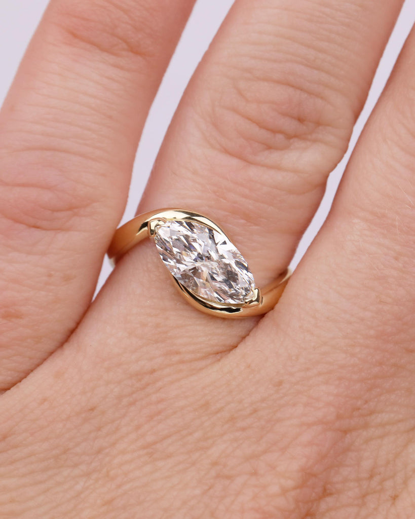 Marquise Engagement Ring, IGI Certified Lab Grown Diamond Ring, Minimalist 14k Yellow Gold Promise Rings for Women, Unique Handmade Jewelry image #2