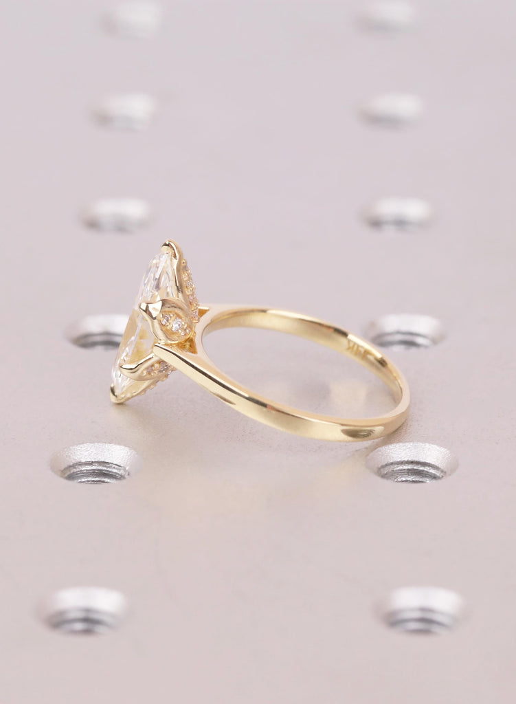 Marquise Diamond Ring, Hidden Halo Engagement Ring, 14K Yellow Gold Solitaire, Vintage Style Lab Diamond Ring, Unique Bridal Jewelry image #10