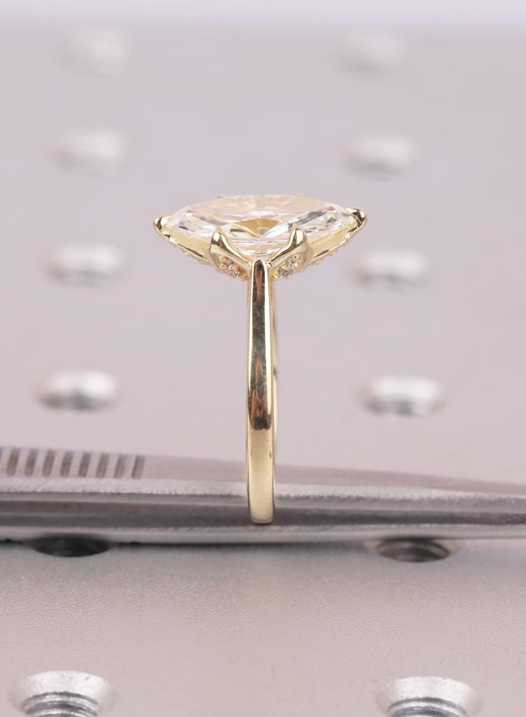Hidden Halo Marquise Ring, Leaf Prong Diamond Engagement Ring, Vintage Style 14k Yellow Gold Solitaire, Unique Cathedral Setting image #16