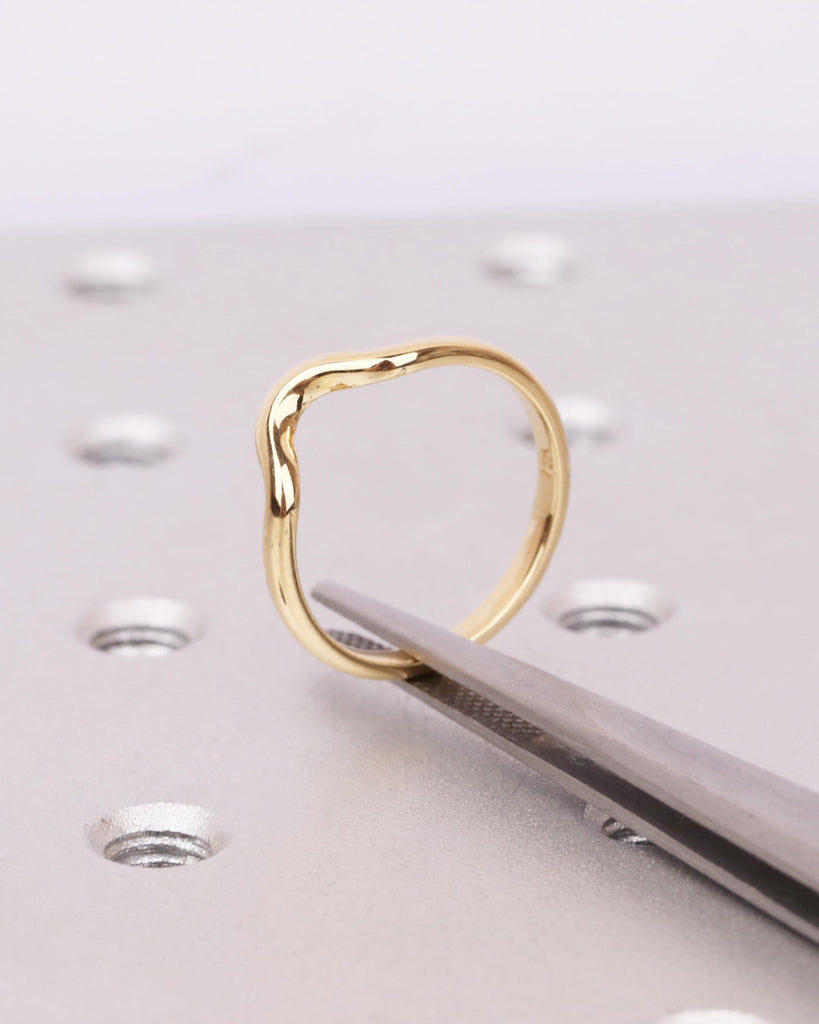 Curved Wedding Band, Minimalist Wedding Ring, Dainty Wedding Band, Stackable Ring, Platinum or Solid Gold Matching Ring, Gifts for Her image #9