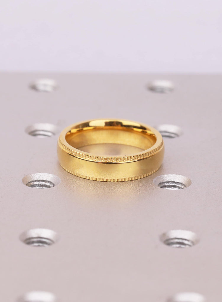 Domed 14k Yellow Gold Plated Mens Titanium Wedding Band, 5mm Milgrain Comfort Fit Ring image #4