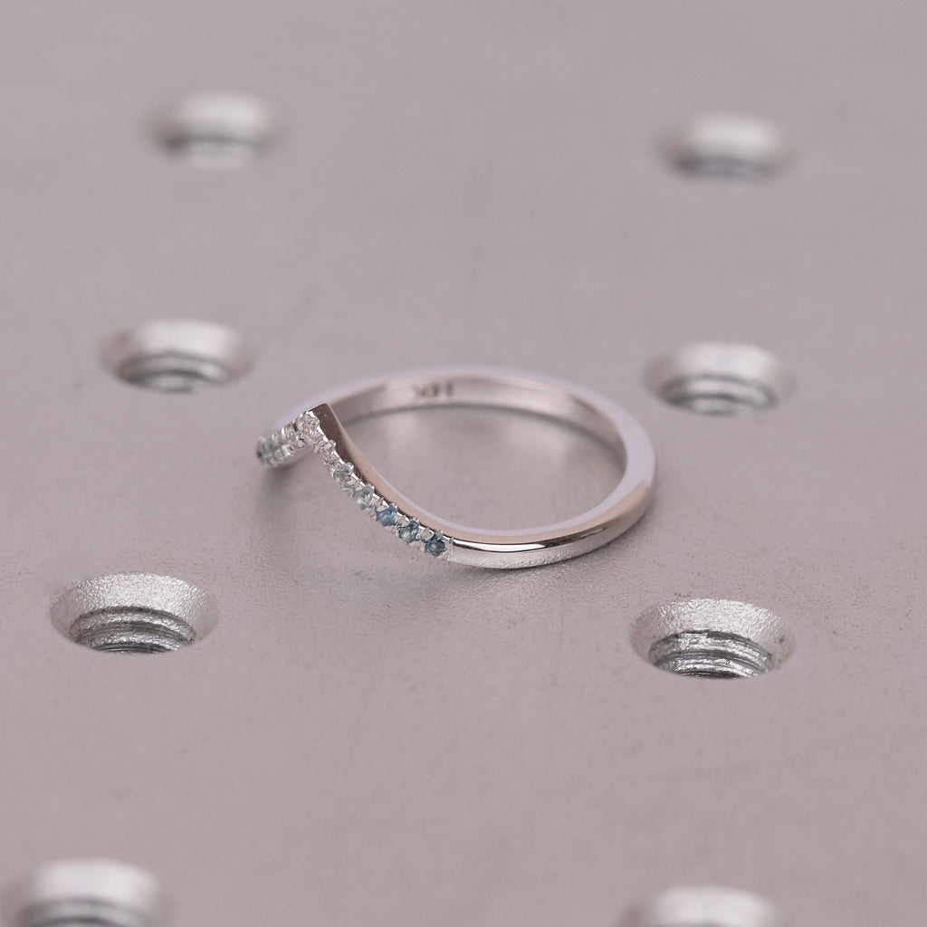 Unique Blue Green Gemstones, Diamond Wedding Rings for Women | 14k Gold Stackable Wedding Bands | V Shaped Ring Bridal Jewelry image #11