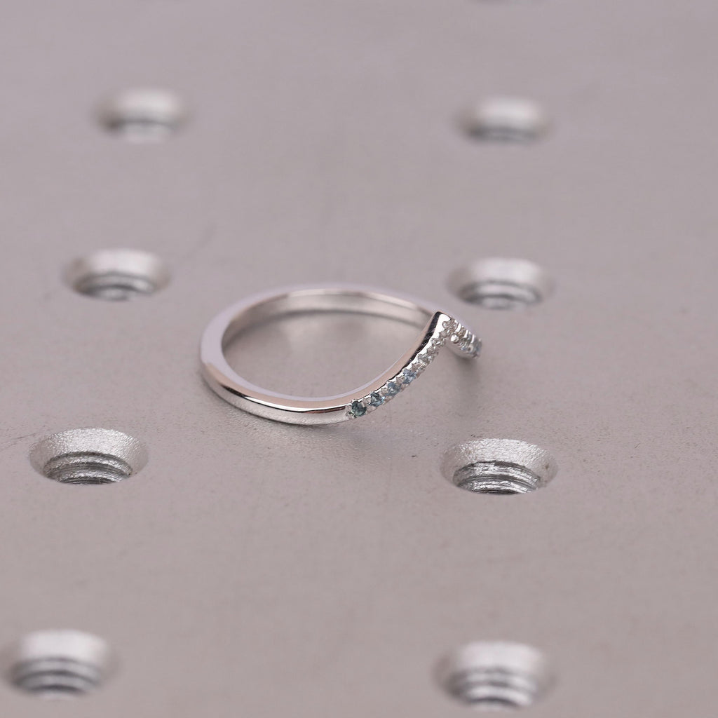 Unique Blue Green Gemstones, Diamond Wedding Rings for Women | 14k Gold Stackable Wedding Bands | V Shaped Ring Bridal Jewelry image #14