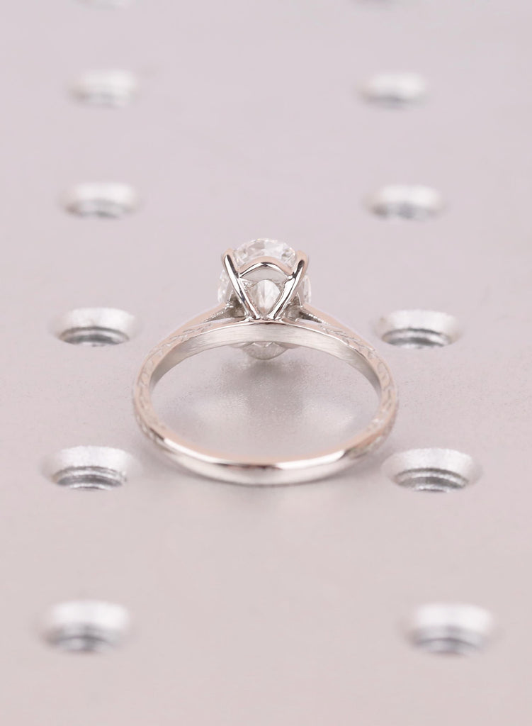 Oval Diamond Engagement Ring | Platinum Nature Inspired Band | Unique Promise Ring for Her | Anniversary Gift image #6