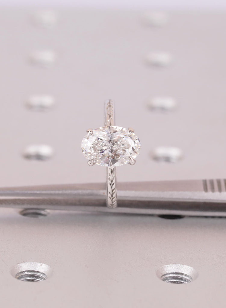 Oval Diamond Engagement Ring | Platinum Nature Inspired Band | Unique Promise Ring for Her | Anniversary Gift image #9