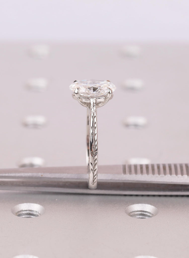 Oval Diamond Engagement Ring | Platinum Nature Inspired Band | Unique Promise Ring for Her | Anniversary Gift image #11