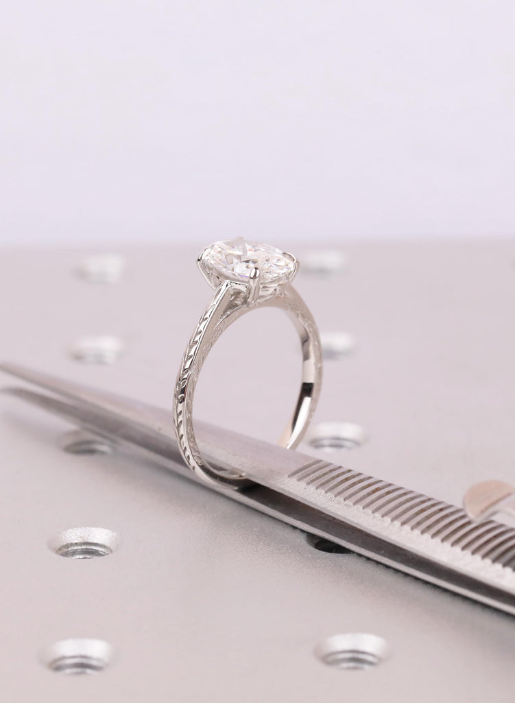 Oval Diamond Engagement Ring | Platinum Nature Inspired Band | Unique Promise Ring for Her | Anniversary Gift image #12