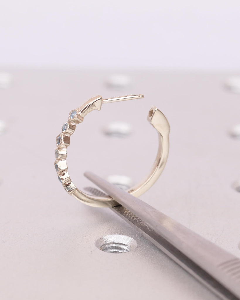 14k Gold Hoop Earrings, Dangle Aquamarine Earrings, Hypoallergenic Birthstone Earrings for Women, Dainty Everyday Earring, Bridal Jewelry image #12