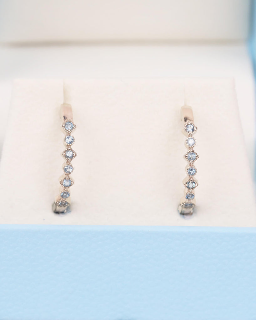 14k Gold Hoop Earrings, Dangle Aquamarine Earrings, Hypoallergenic Birthstone Earrings for Women, Dainty Everyday Earring, Bridal Jewelry image #7