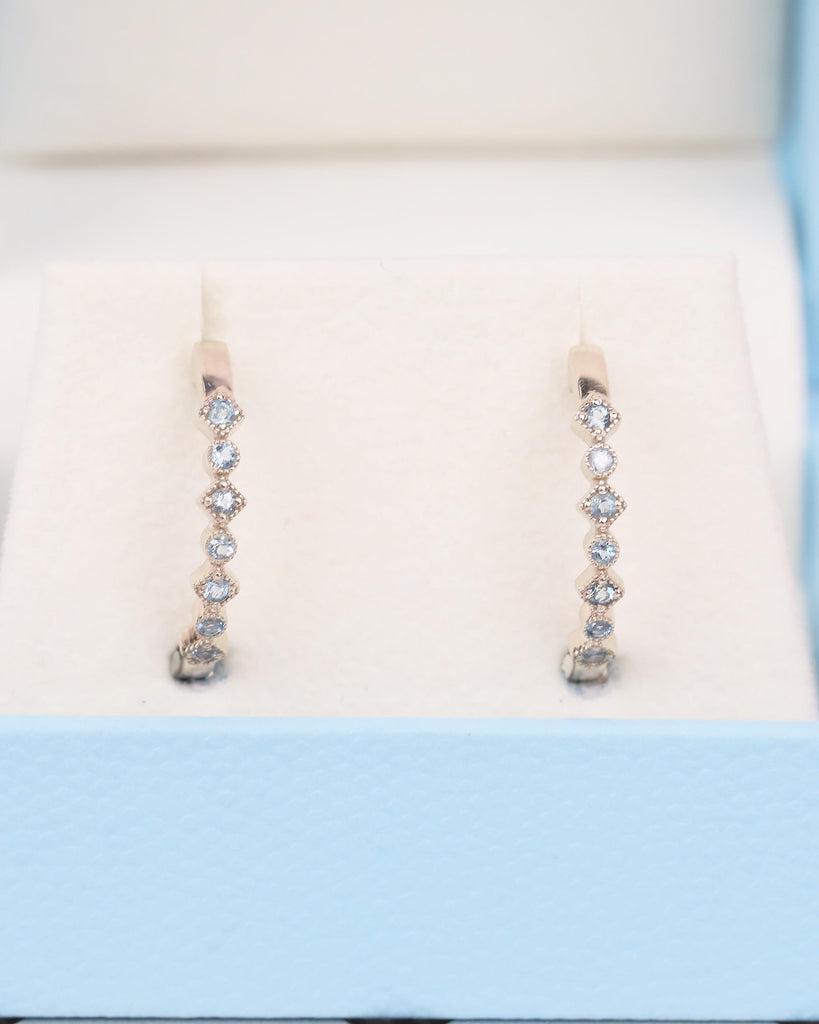 14k Gold Hoop Earrings, Dangle Aquamarine Earrings, Hypoallergenic Birthstone Earrings for Women, Dainty Everyday Earring, Bridal Jewelry image #11