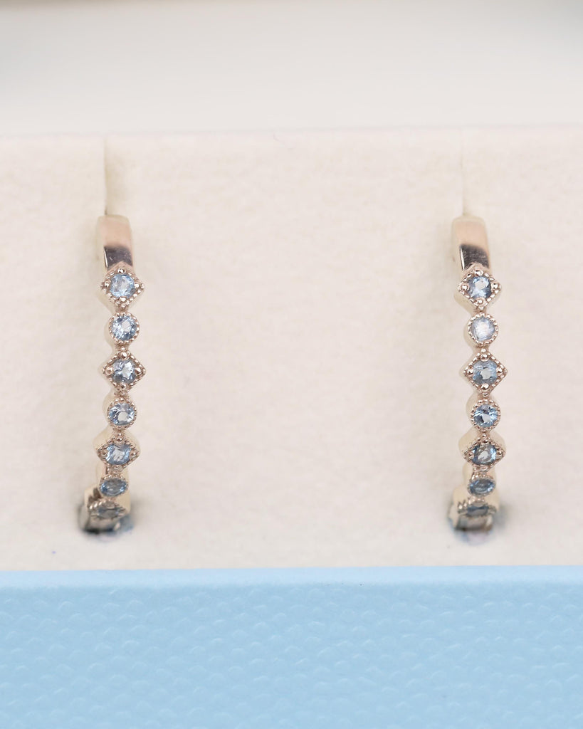 14k Gold Hoop Earrings, Dangle Aquamarine Earrings, Hypoallergenic Birthstone Earrings for Women, Dainty Everyday Earring, Bridal Jewelry image #13