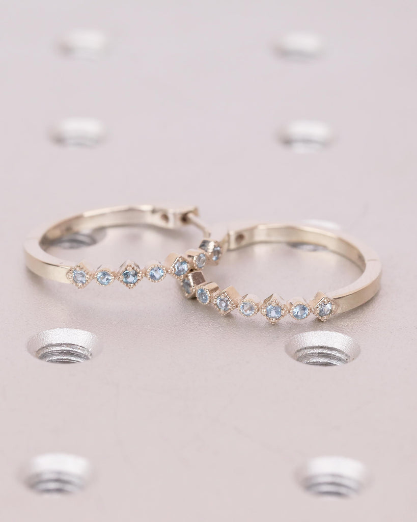 14k Gold Hoop Earrings, Dangle Aquamarine Earrings, Hypoallergenic Birthstone Earrings for Women, Dainty Everyday Earring, Bridal Jewelry image #4