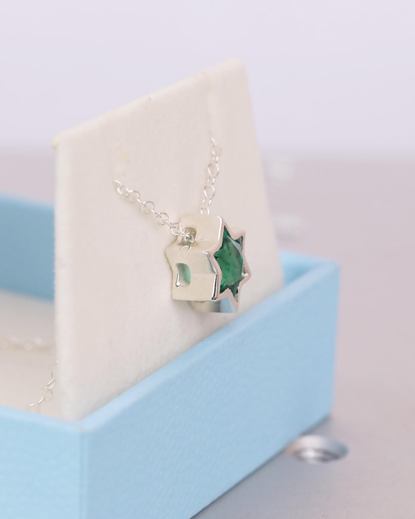 Jewish Star Necklace Pendant, 925 Sterling Silver Bezel Set Lab Emerald Necklace, Magen David Everyday Necklace, Unique Judaica Jewelry image #9