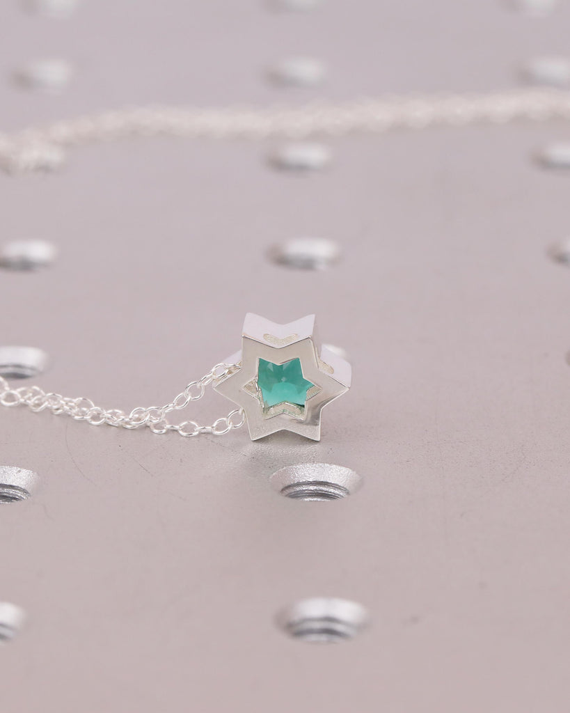 Jewish Star Necklace Pendant, 925 Sterling Silver Bezel Set Lab Emerald Necklace, Magen David Everyday Necklace, Unique Judaica Jewelry image #11