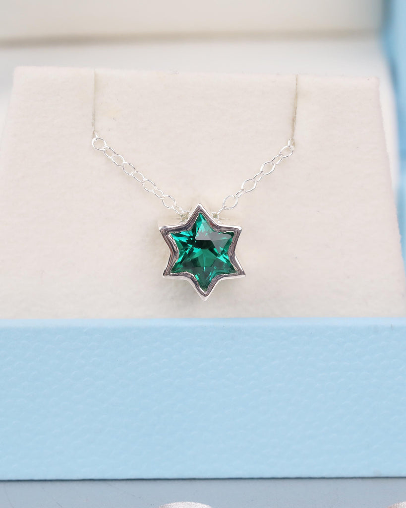 Star of David Pendant Necklace, 925 Silver Emerald Necklace, Jewish Jewelry image #18