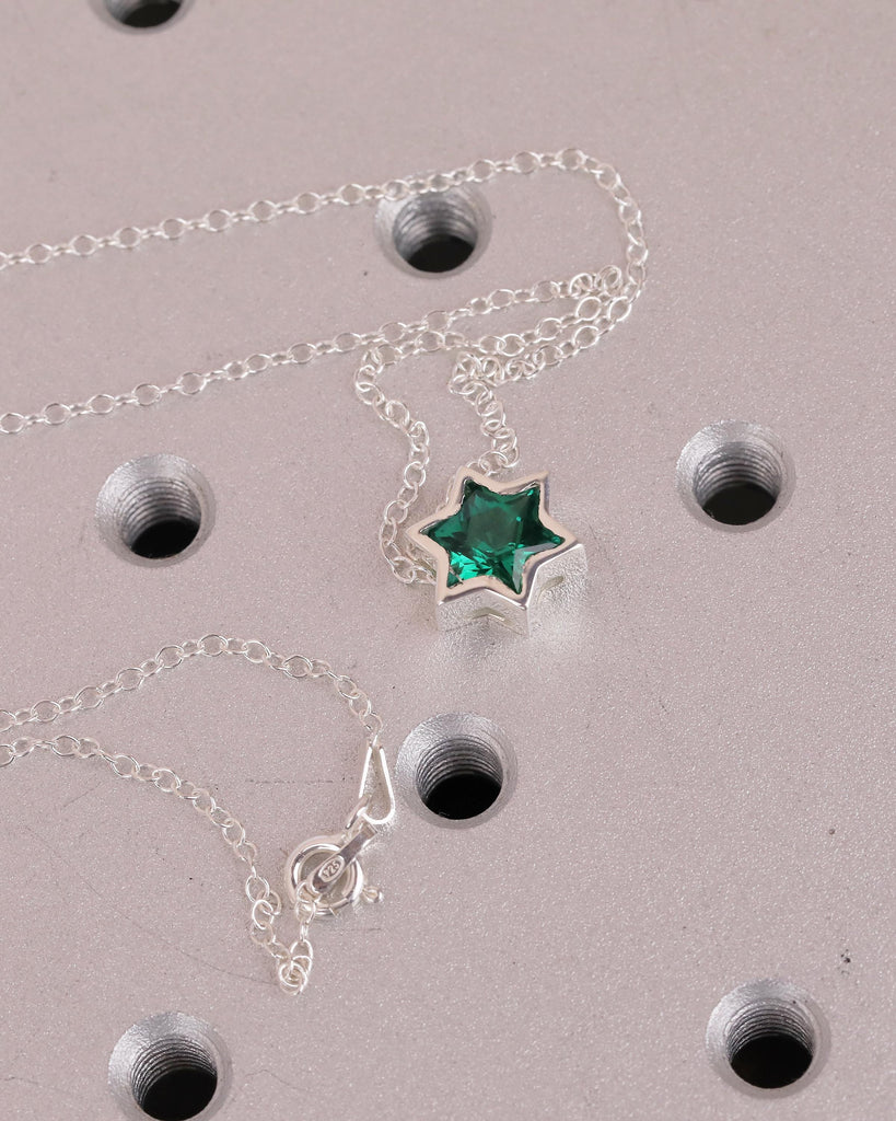 Jewish Star Necklace Pendant, 925 Sterling Silver Bezel Set Lab Emerald Necklace, Magen David Everyday Necklace, Unique Judaica Jewelry image #5